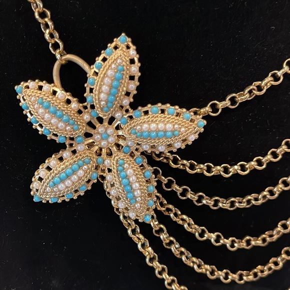 Banana Republic statement necklace layered chain floral gold star - Picture 2 of 4